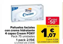 Carrefour Market FOXY Pañuelos faciales con crema hidratante 4 capas Cream oferta
