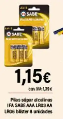 Cash Ifa IFA SABE Pilas súper alcalinas AAA LR03 AA LR06 blister 8 unidades oferta