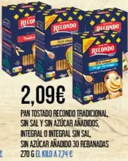 Claudio RECONDO Pan tostado tradicional, sin sal y sin azúcar añadidos, integral o integral sin sal, sin azúcar añadido 30 rebanadas oferta