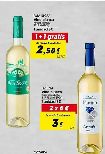 Pata Negra Vino Blanco Rueda Verdejo Platino Vino Blanco Rioja Semidulce
