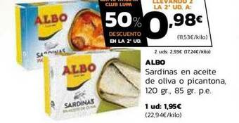 Supermercados Lupa Albo Sardinas En Aceite De Oliva O Picantona oferta
