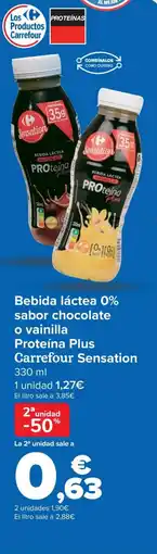 Carrefour Bebida láctea 0% sabor chocolate o vainilla Proteína Plus Carrefour Sensation oferta