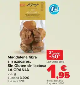 Carrefour LA GRANJA Magdalena fibra sin azúcares, Sin Gluten sin lactosa oferta