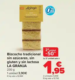 Carrefour LA GRANJA Bizcocho tradicional sin azúcares, sin gluten y sin lactosa oferta