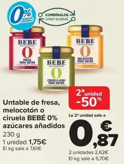 Carrefour BEBÉ Untable de fresa, melocotón o ciruela 0% azúcares añadidos oferta