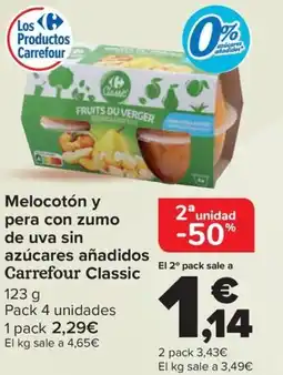 Carrefour Melocotón y pera con zumo de uva sin azúcares añadidos Carrefour Classic oferta