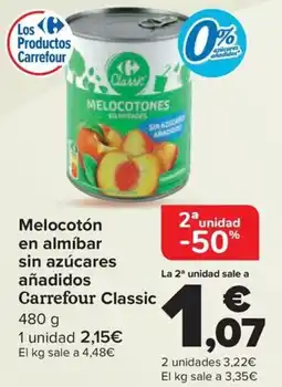 Carrefour Melocotón en almíbar sin azúcares añadidos Carrefour Classic oferta