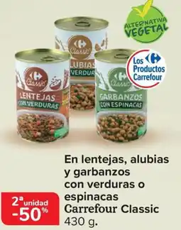 Carrefour En lentejas, alubias y garbanzos con verduras o espinacas Carrefour Classic oferta