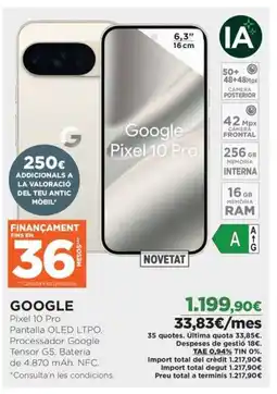 El Corte Inglés GOOGLE Pixel 10 Pro oferta