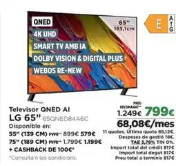 El Corte Inglés LG 65" Televisor QNED AI oferta