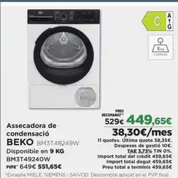 El Corte Inglés BEKO Assecadora de condensació oferta
