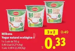 Lidl MILBONA Yogur natural ecológico oferta
