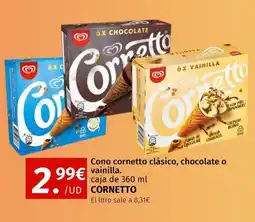 Maskom Supermercados CORNETTO Cono cornetto clásico, chocolate o vainilla oferta