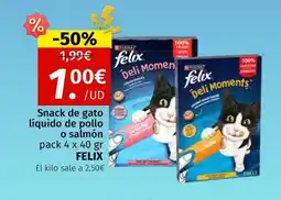 Maskom Supermercados FELIX Snack de gato líquido de pollo o salmón oferta