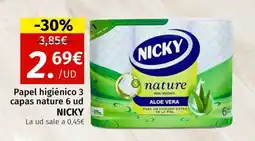 Maskom Supermercados NICKY Papel higiénico 3 capas nature 6 ud oferta