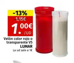 Maskom Supermercados LUMAR Velón color rojo o transparente V5 oferta