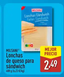 ALDI MILSANI Lonchas de queso para sándwich oferta