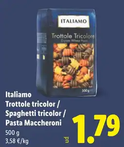 Lidl ITALIAMO Trottole tricolor / Spaghetti tricolor / Pasta Maccheroni oferta
