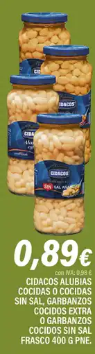 Cash Ifa CIDACOS Alubias cocidas o cocidas sin sal, garbanzos cocidos extra o garbanzos cocidos sin sal frasco oferta