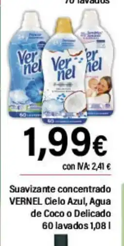 Cash Ifa VERNEL Suavizante concentrado Cielo Azul, Agua de Coco o Delicado 60 lavado oferta