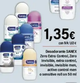 Cash Ifa SANEX Desodorante Zero Extra Control, Zero invisible, extra control, invisible, invisible men, active control men oferta