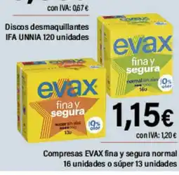 Cash Ifa EVAX Compresas fina y segura normal 16 unidades o súper 13 unidades oferta