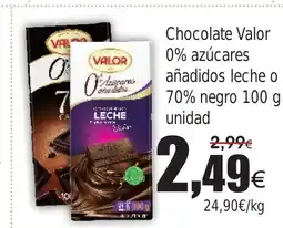 FROIZ Chocolate Valor 0% azúcares añadidos leche o 70% negro oferta