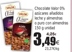 FROIZ Chocolate Valor 0% azúcares añadidos leche y almendras oferta