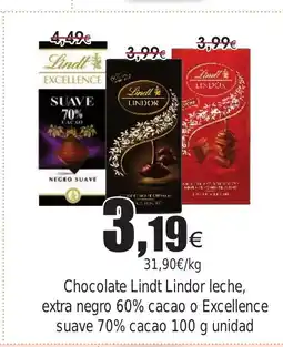 FROIZ Chocolate Lindt Lindor leche, extra negro 60% cacao o Excellence suave 70% cacao oferta
