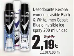 FROIZ Desodorante Rexona women invisible Black & White, men Cobalt Blue o invisible ice spray oferta