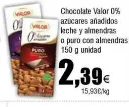 Cash FROIZ Chocolate Valor 0% azúcares añadidos leche y almendras o puro con almendras oferta