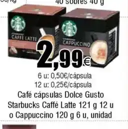Cash FROIZ Café cápsulas Dolce Gusto Starbucks Caffé Latte o Cappuccino oferta