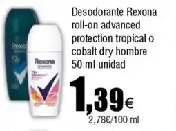 Cash FROIZ REXONA Desodorante roll-on advanced protection tropical o cobalt dry hombre oferta