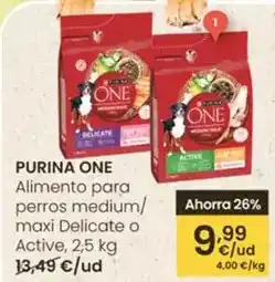 Eroski Purina - one alimento para perros medium/maxi delicate o active oferta