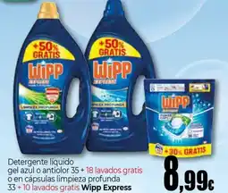 Unide Market WIPP EXPRESS Detergente líquido gel azul o antiolor 35+ 18 lavados gratis o en cápsulas limpieza profunda oferta