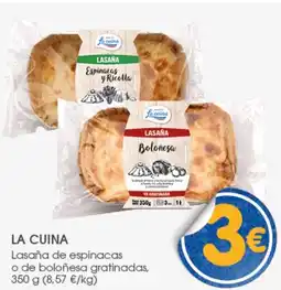 Supermercados Plaza LA CUINA Lasaña de espinacas o de boloñesa gratinadas oferta