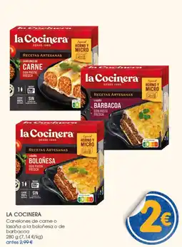Supermercados Plaza LA COCINERA Canelones de carne o lasaña a la boloñesa o de barbacoa oferta