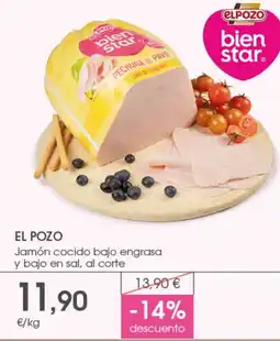 Supermercados Plaza EL POZO Jamón cocido bajo engrasa y bajo en sal oferta