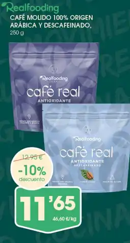 Supermercados Plaza REALFLOODING Café molido 100% origen arábica y descafeinado, oferta