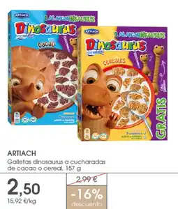 Supermercados Plaza ARTIACH Galletas dinosaurus a cucharadas de cacao o cereal oferta