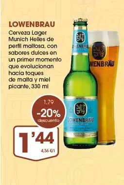 Supermercados Plaza LOWENBRAU Cerveza Lager Munich Helles de perfil maltosa, con sabores dulces en un primer momento que evolucionan oferta