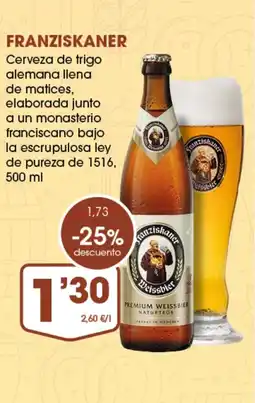 Supermercados Plaza FRANZISKANER Cerveza de trigo alemana llena de matices oferta