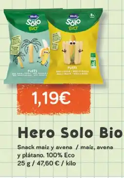 Supermercados Plaza HERO Solo Bio Snack maíz y avena / maíz, avena y plátano. 100% Eco oferta