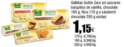FROIZ GULLON Galletas Zero sin azúcares barquillos de vainilla, chocolate 180 g, fibra o sándwich chocolate oferta