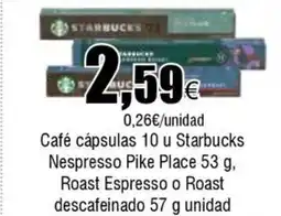 FROIZ STARBUCKS Café cápsulas 10 u Nespresso Pike Place Roast Espresso o Roast descafeinado oferta