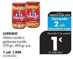 Supermercados Lupa Luengo - alubia cocida o garbanzo cocido oferta