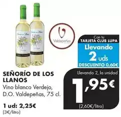 Supermercados Lupa Señorío de los llanos - vino blanco verdejo d.o. valdepenas oferta