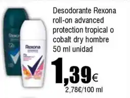 FROIZ REXONA Desodorante roll-on advanced protection tropical o cobalt dry hombre oferta