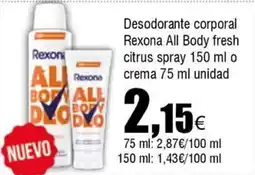 FROIZ REXONA Desodorante corporal All Body fresh citrus spray o crema oferta