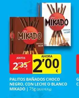 Supermercados MAS MIKADO Palitos bañados choco negro, con leche o blanco oferta